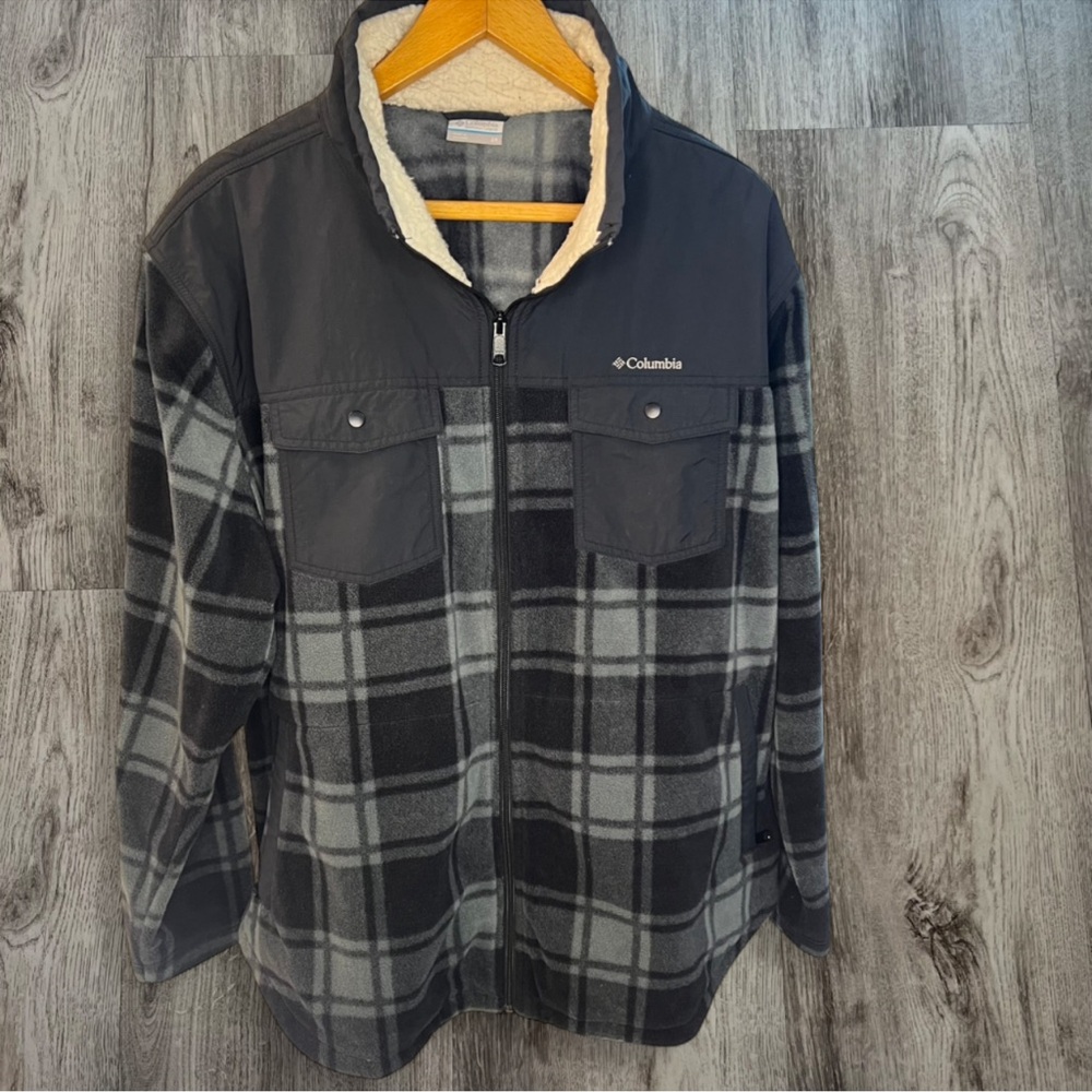 Columbia Plaid Sherpa Fleece Jacket Coat 2X Zip‎ Front Cozy